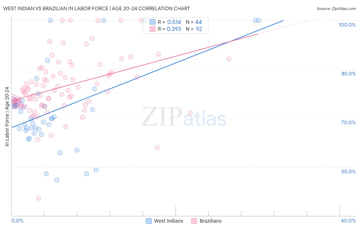 West Indian vs Brazilian In Labor Force | Age 20-24