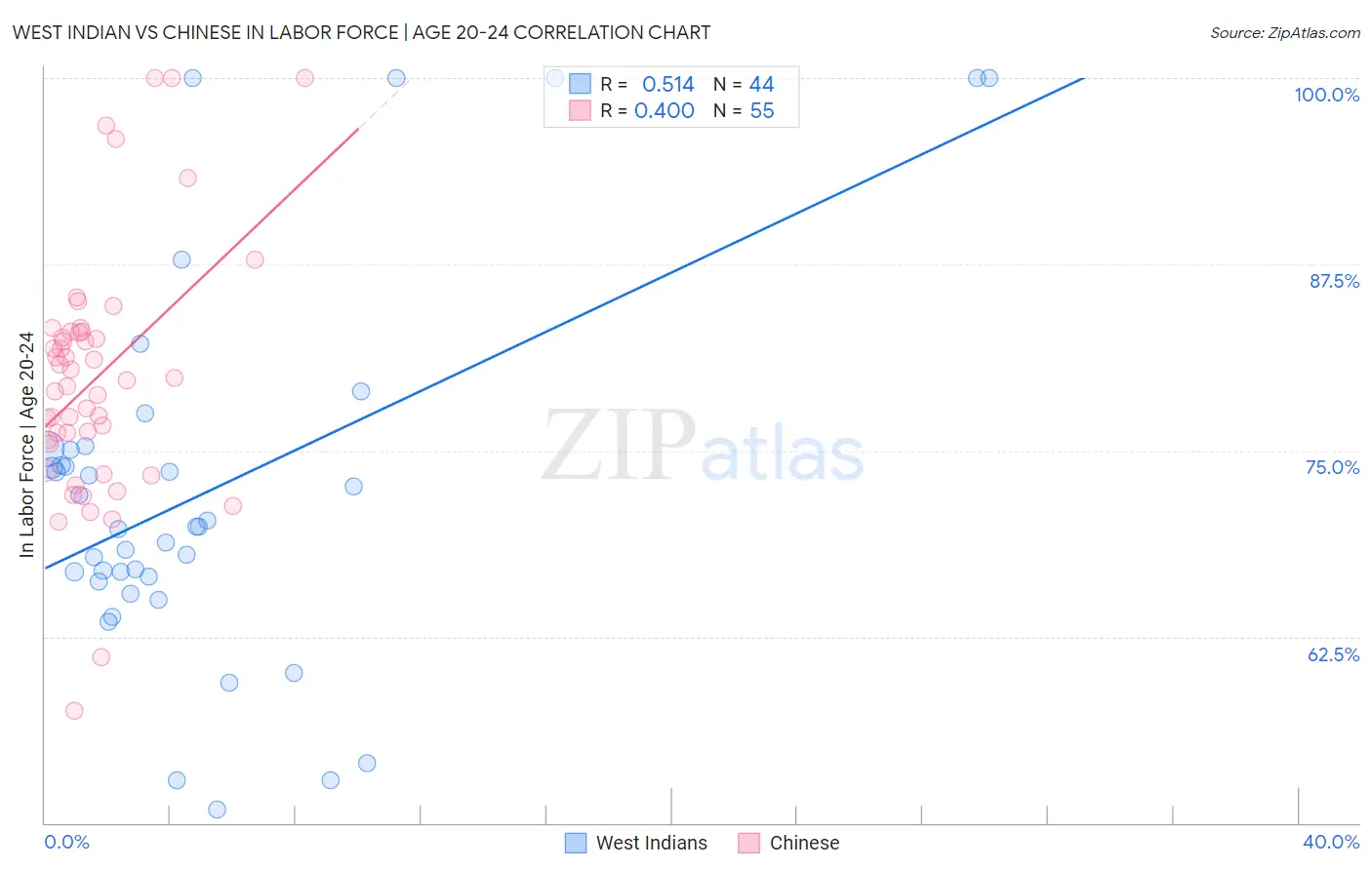 West Indian vs Chinese In Labor Force | Age 20-24