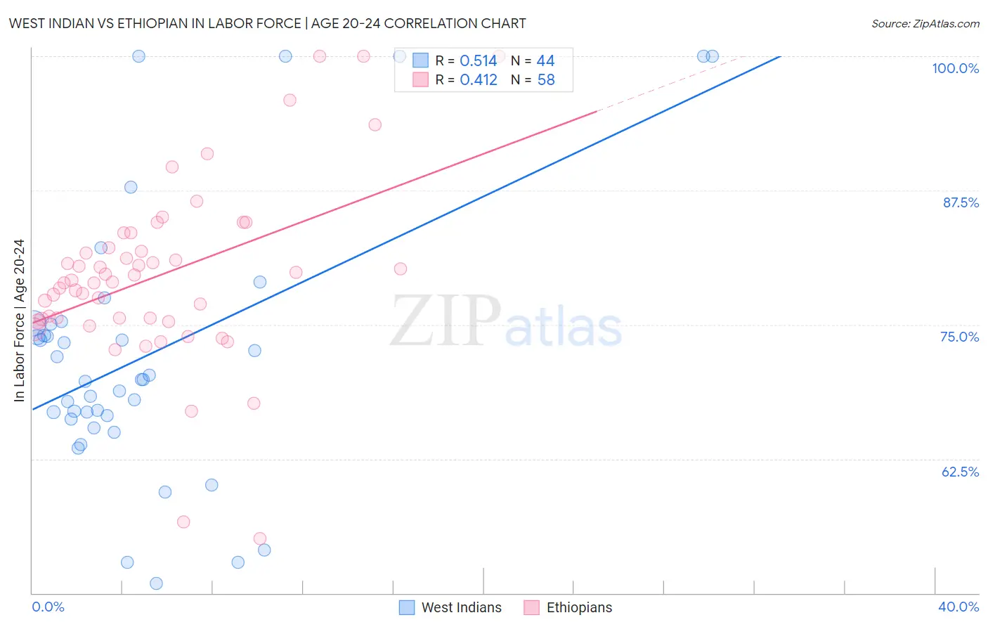 West Indian vs Ethiopian In Labor Force | Age 20-24