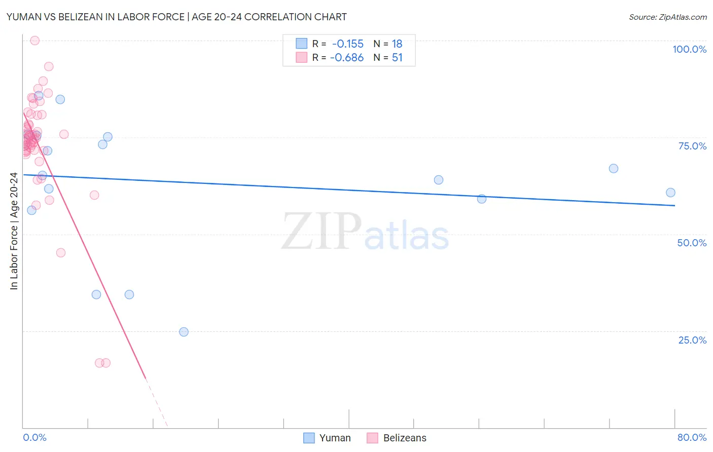 Yuman vs Belizean In Labor Force | Age 20-24