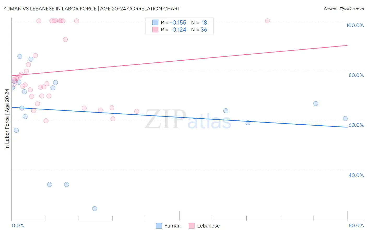 Yuman vs Lebanese In Labor Force | Age 20-24