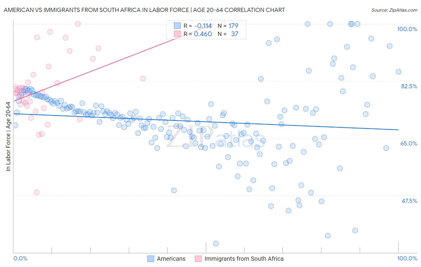 American vs Immigrants from South Africa In Labor Force | Age 20-64