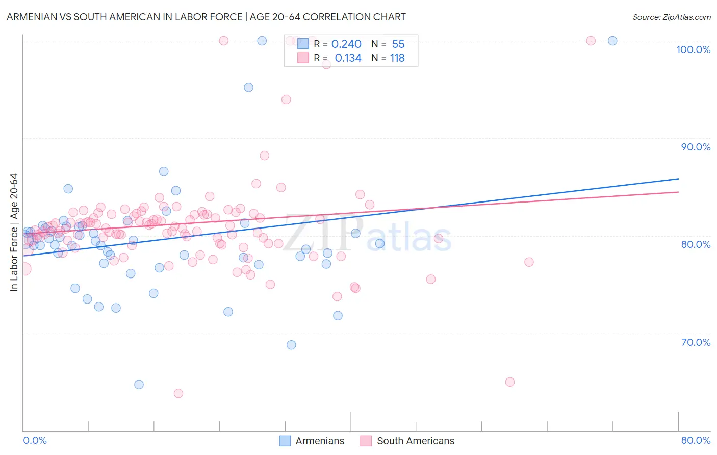 Armenian vs South American In Labor Force | Age 20-64