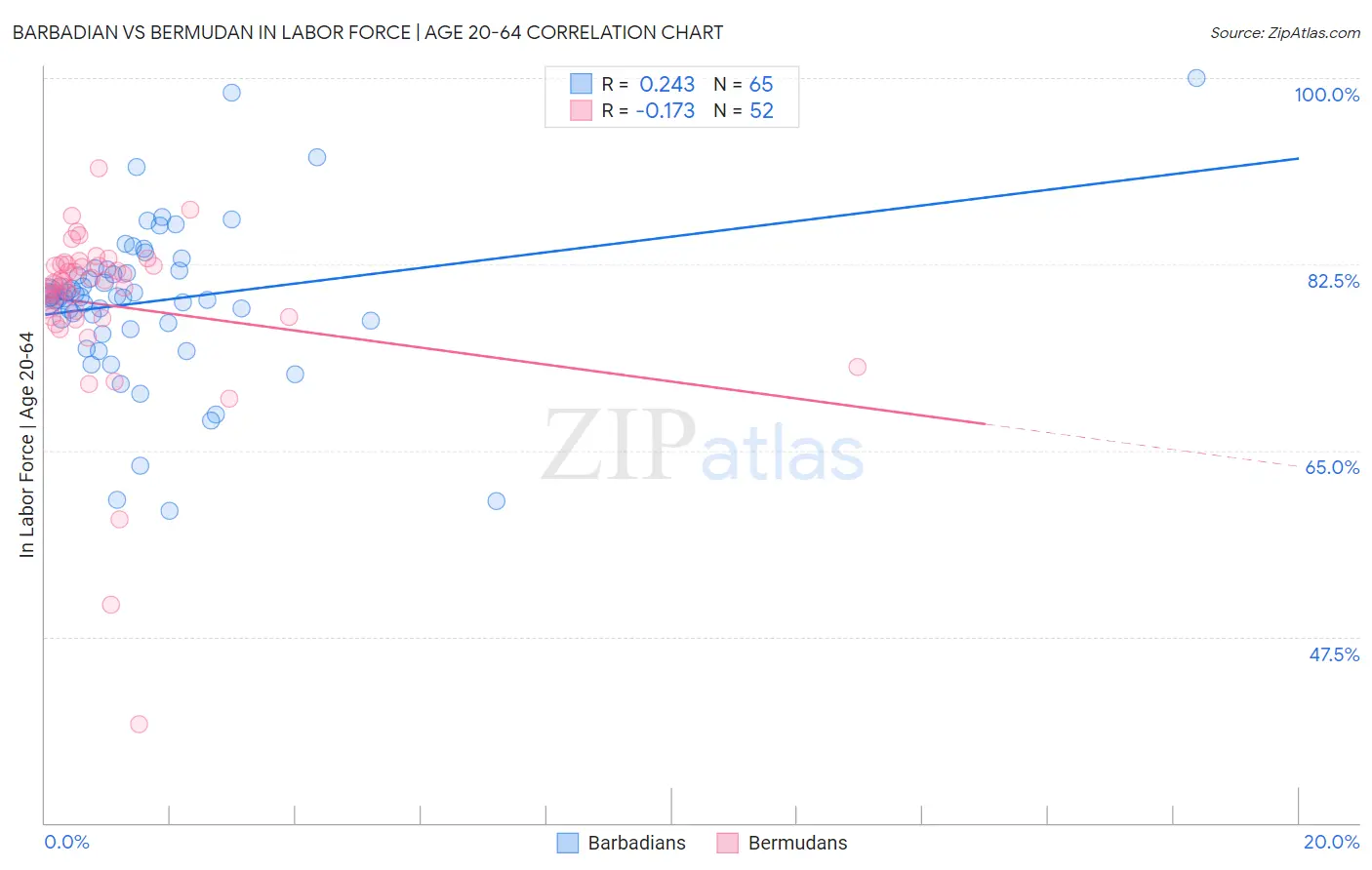 Barbadian vs Bermudan In Labor Force | Age 20-64