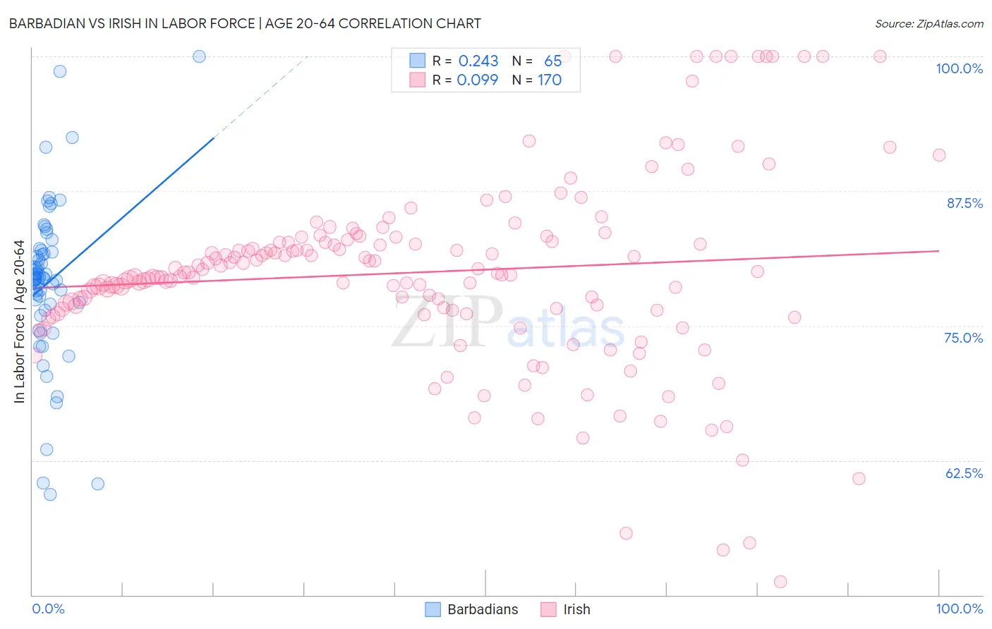 Barbadian vs Irish In Labor Force | Age 20-64