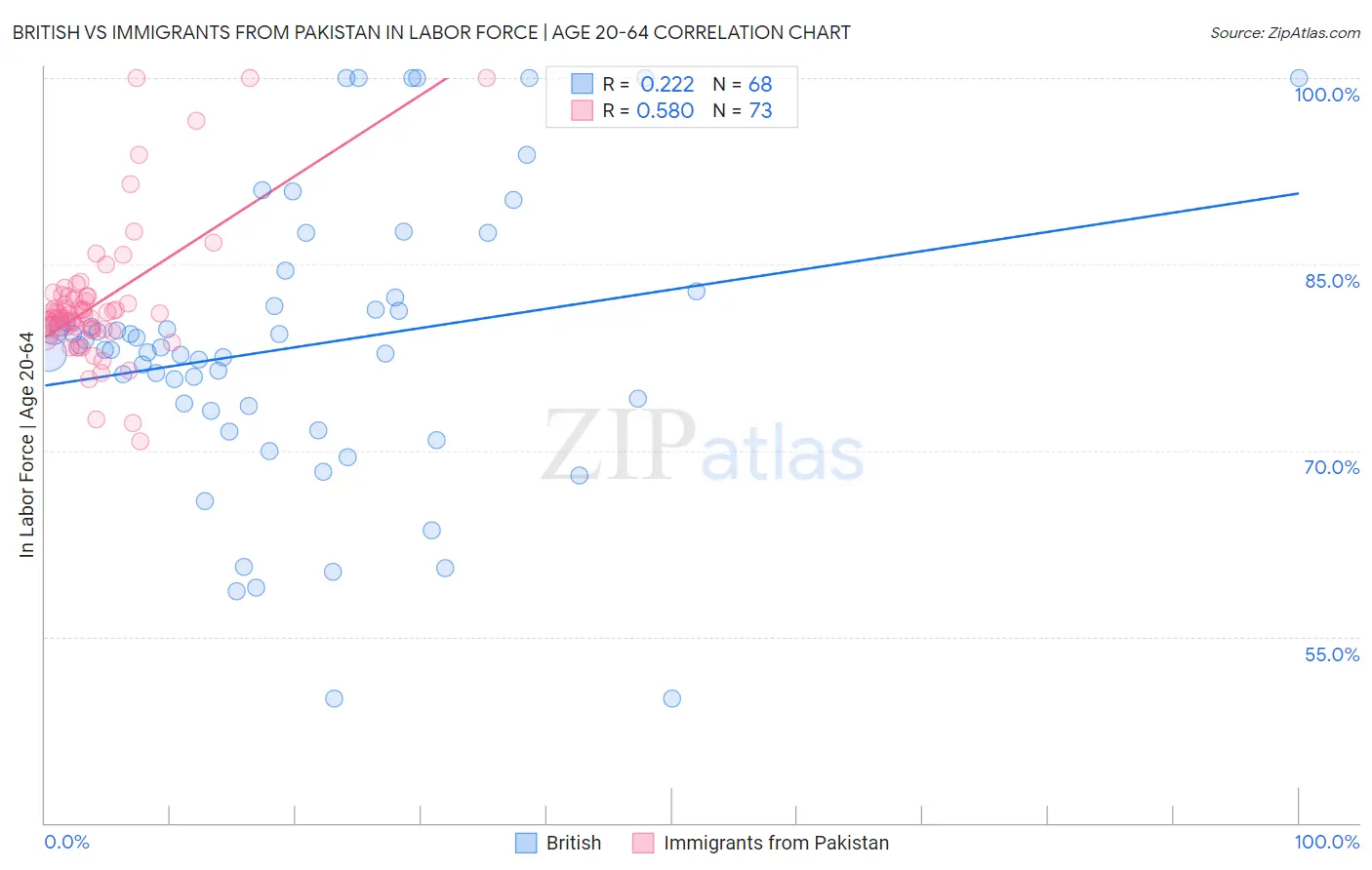 British vs Immigrants from Pakistan In Labor Force | Age 20-64