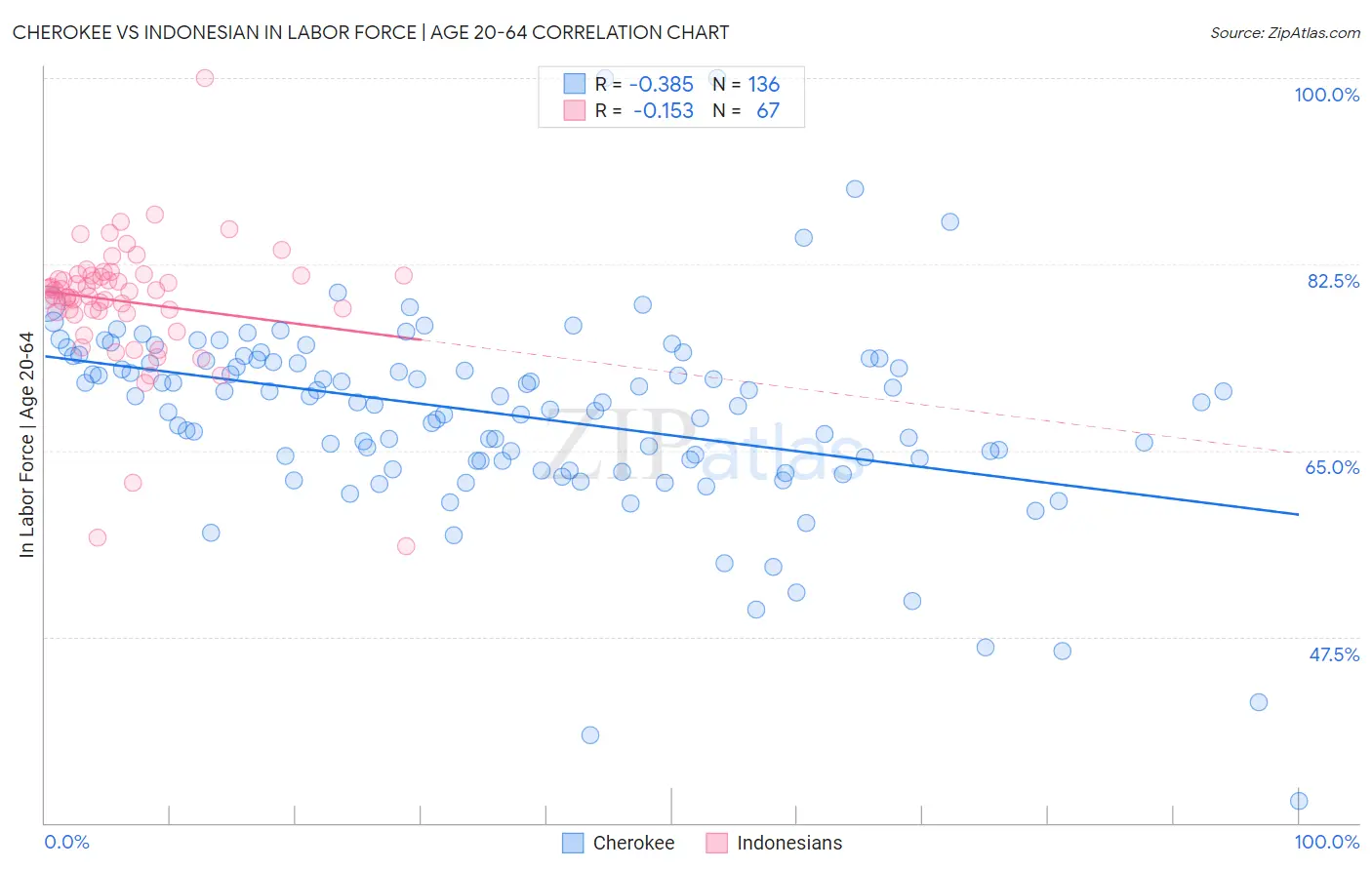 Cherokee vs Indonesian In Labor Force | Age 20-64