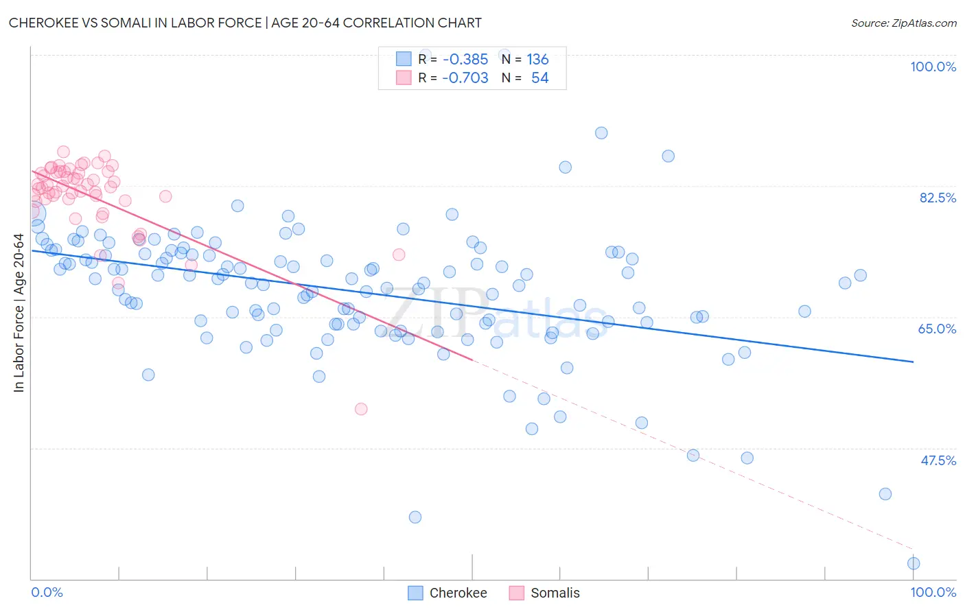 Cherokee vs Somali In Labor Force | Age 20-64