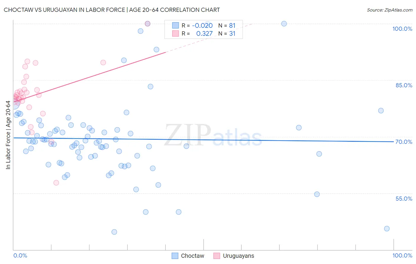 Choctaw vs Uruguayan In Labor Force | Age 20-64