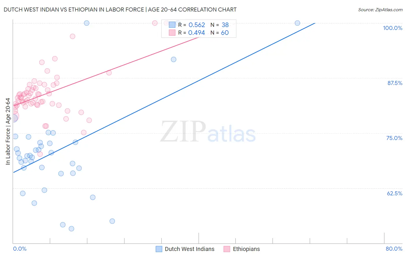 Dutch West Indian vs Ethiopian In Labor Force | Age 20-64