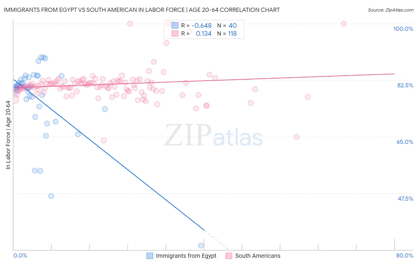 Immigrants from Egypt vs South American In Labor Force | Age 20-64