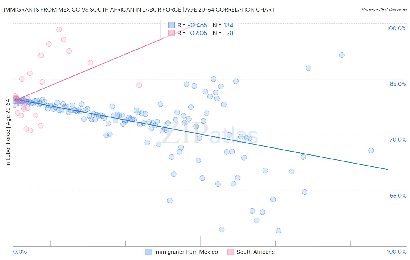 Immigrants from Mexico vs South African In Labor Force | Age 20-64