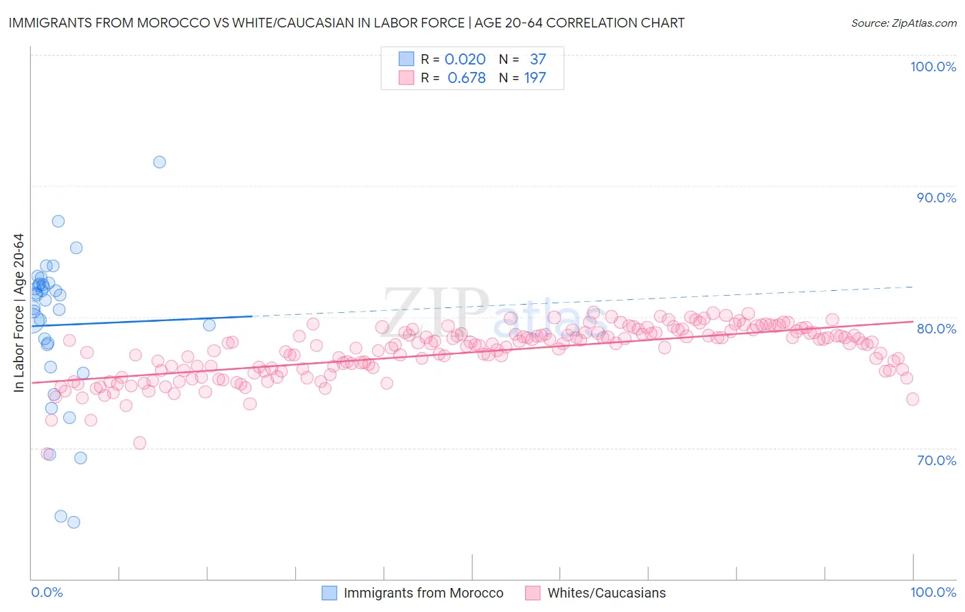 Immigrants from Morocco vs White/Caucasian In Labor Force | Age 20-64