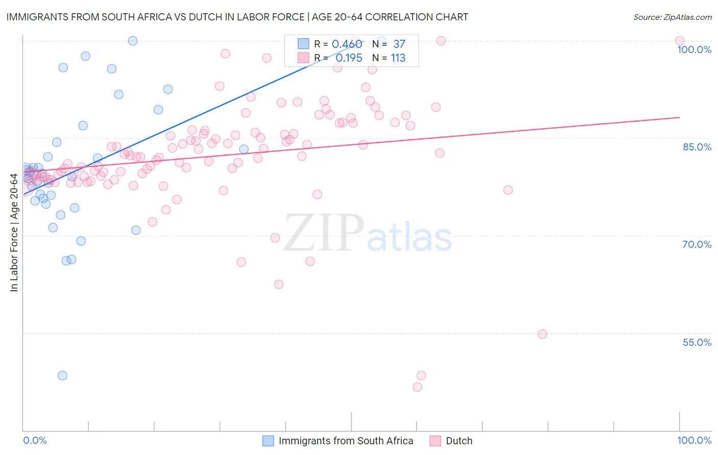 Immigrants from South Africa vs Dutch In Labor Force | Age 20-64
