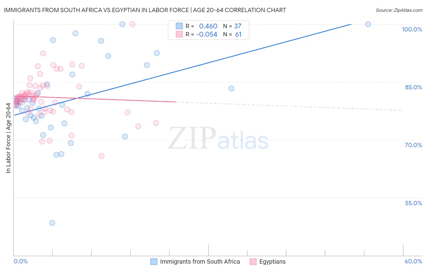 Immigrants from South Africa vs Egyptian In Labor Force | Age 20-64