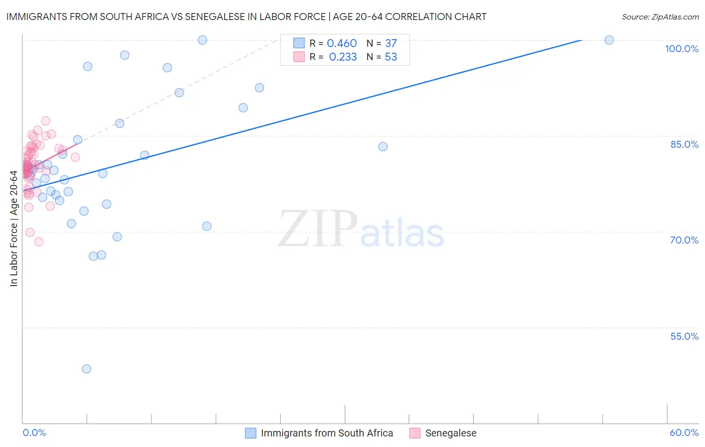 Immigrants from South Africa vs Senegalese In Labor Force | Age 20-64