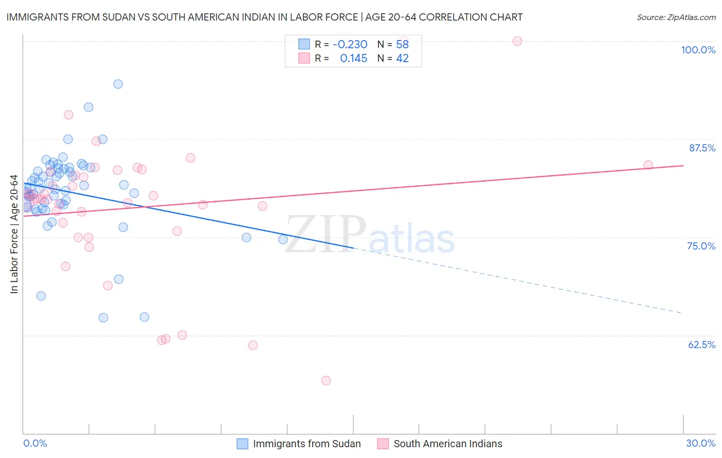 Immigrants from Sudan vs South American Indian In Labor Force | Age 20-64