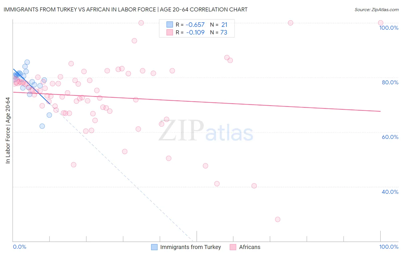 Immigrants from Turkey vs African In Labor Force | Age 20-64