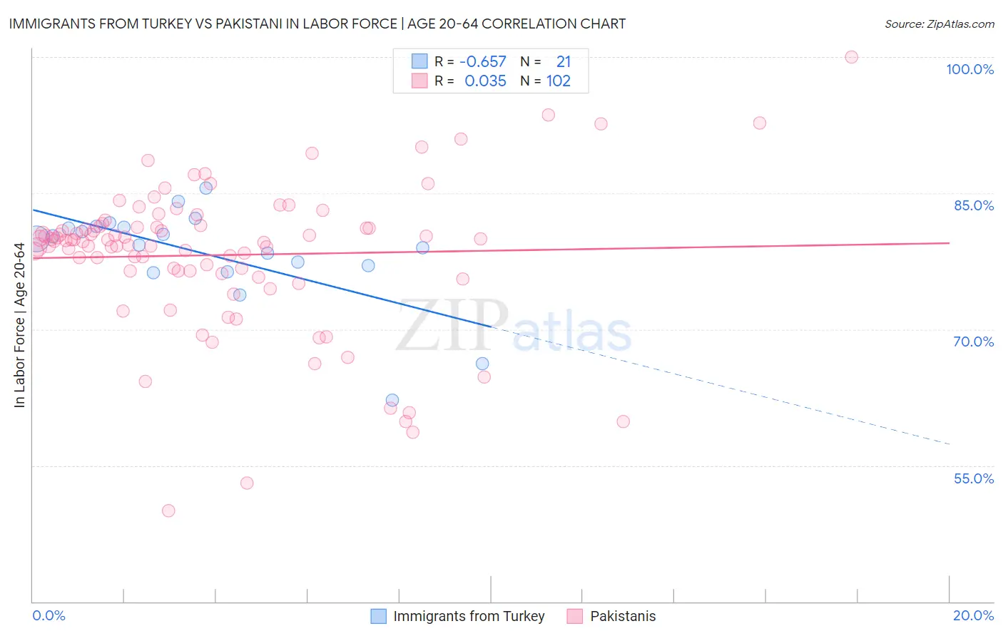 Immigrants from Turkey vs Pakistani In Labor Force | Age 20-64