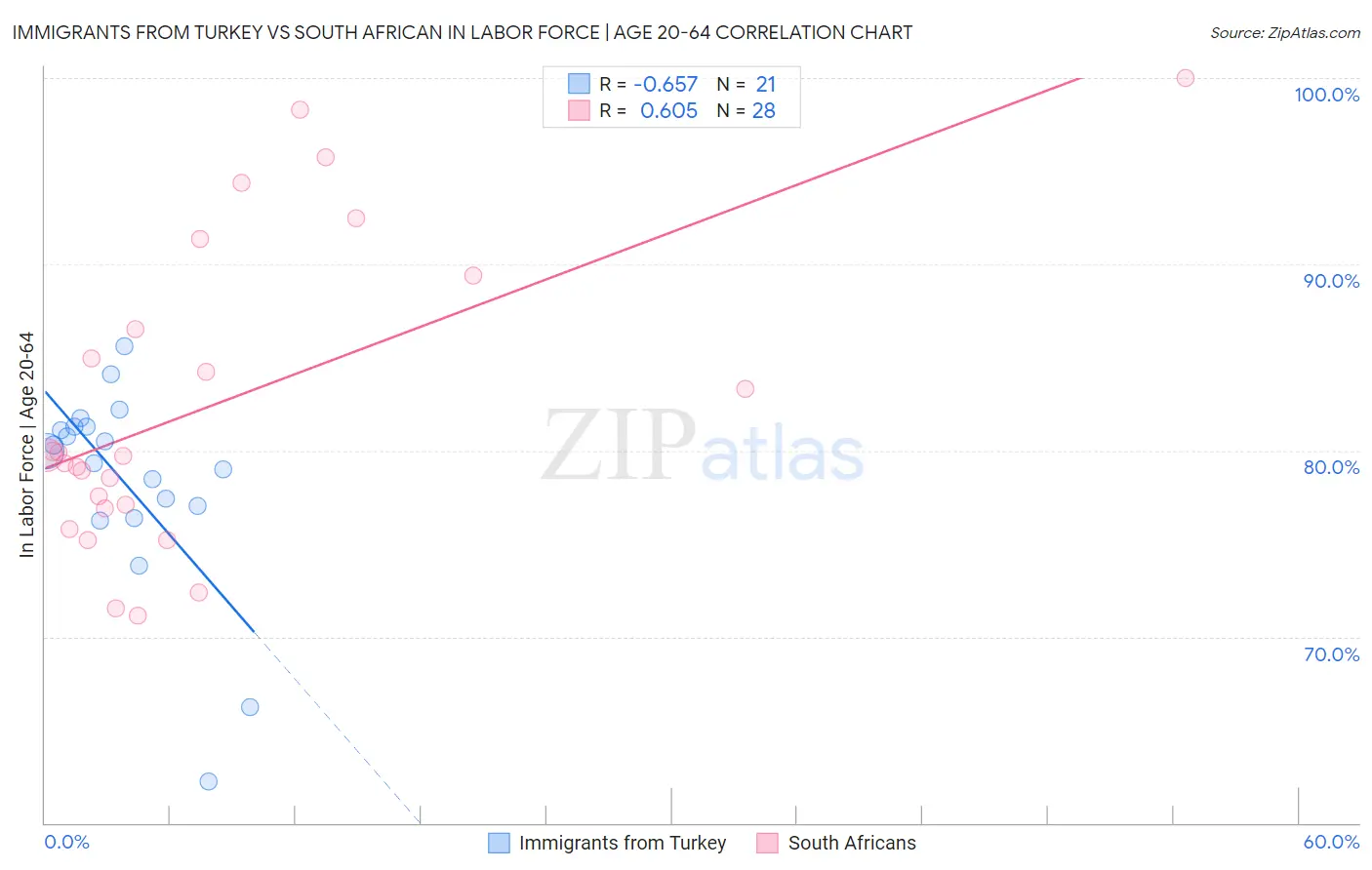 Immigrants from Turkey vs South African In Labor Force | Age 20-64