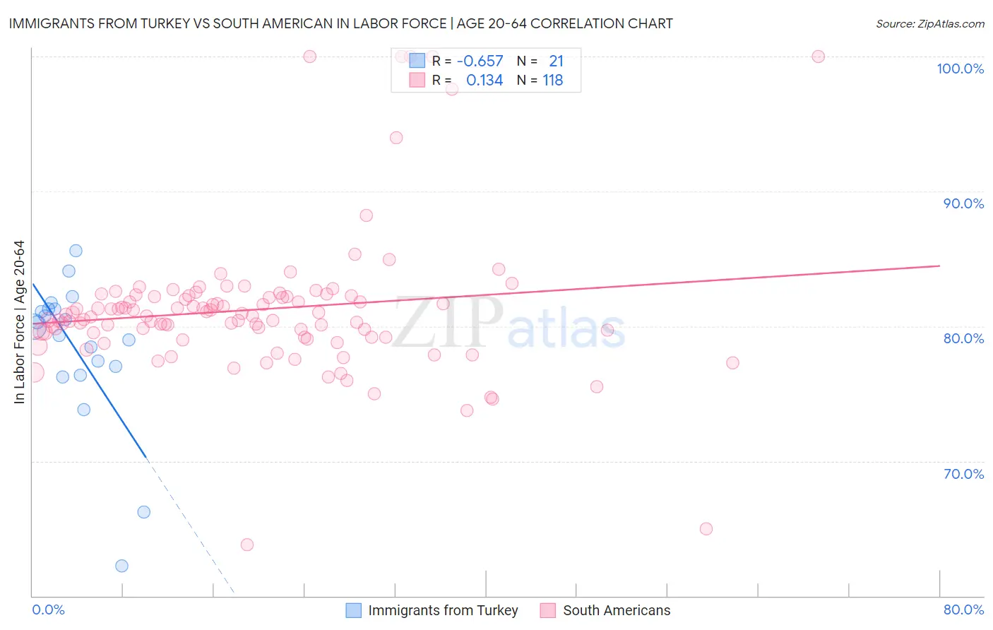 Immigrants from Turkey vs South American In Labor Force | Age 20-64