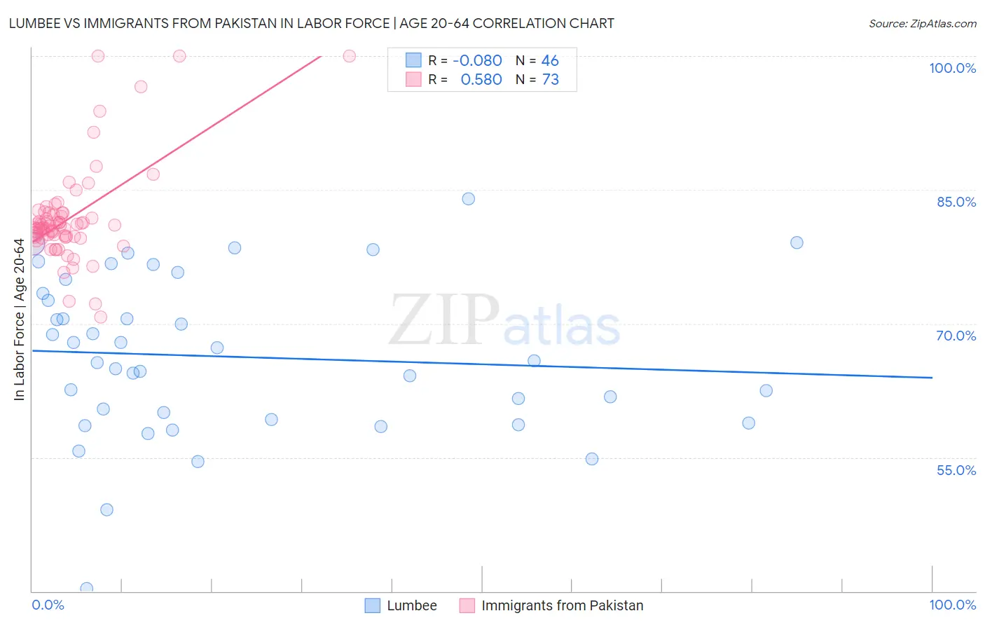 Lumbee vs Immigrants from Pakistan In Labor Force | Age 20-64