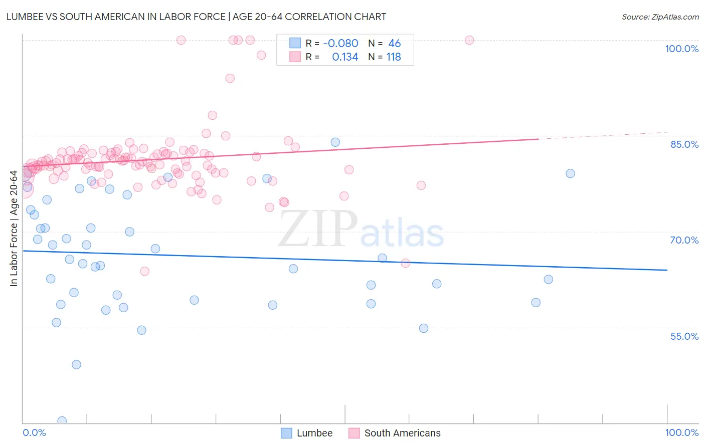 Lumbee vs South American In Labor Force | Age 20-64