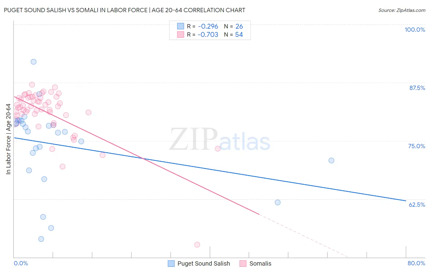 Puget Sound Salish vs Somali In Labor Force | Age 20-64