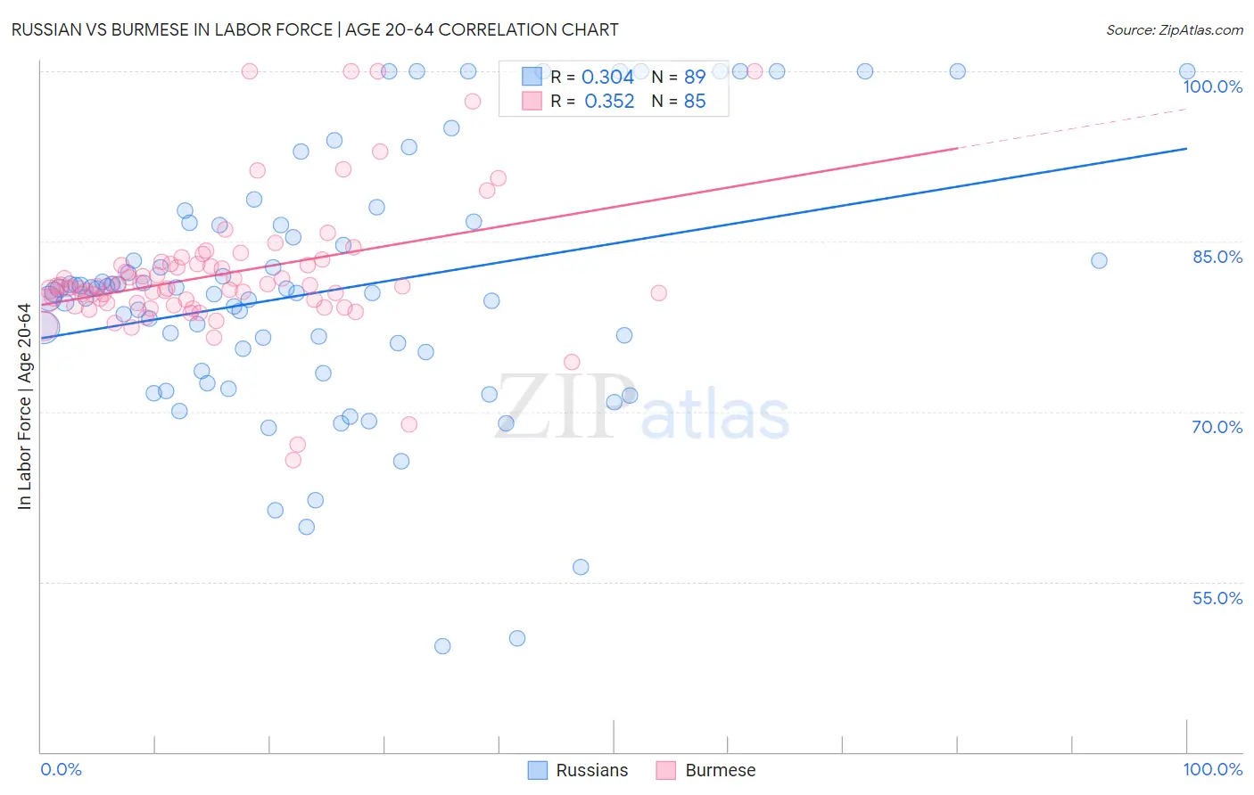 Russian vs Burmese In Labor Force | Age 20-64