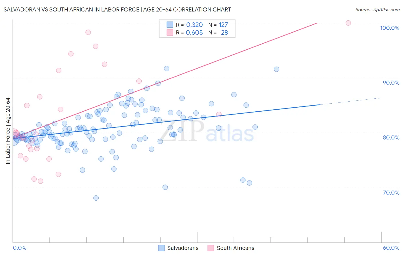 Salvadoran vs South African In Labor Force | Age 20-64