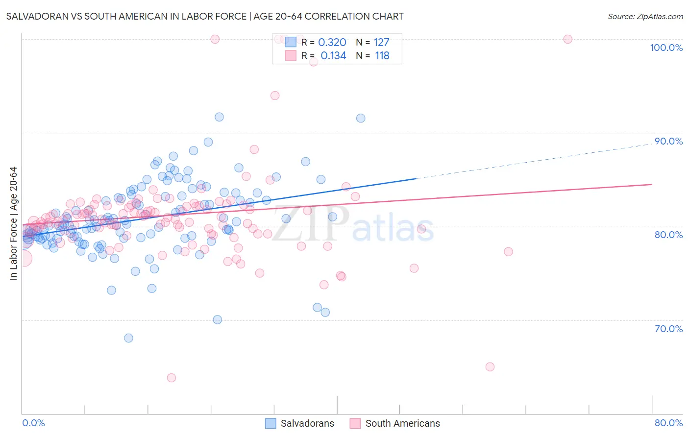 Salvadoran vs South American In Labor Force | Age 20-64