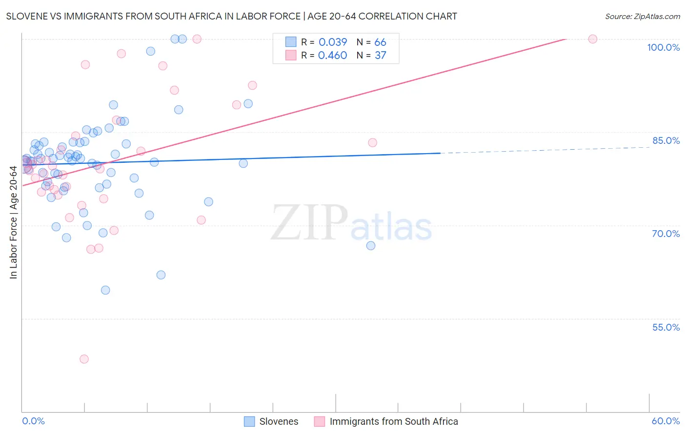 Slovene vs Immigrants from South Africa In Labor Force | Age 20-64