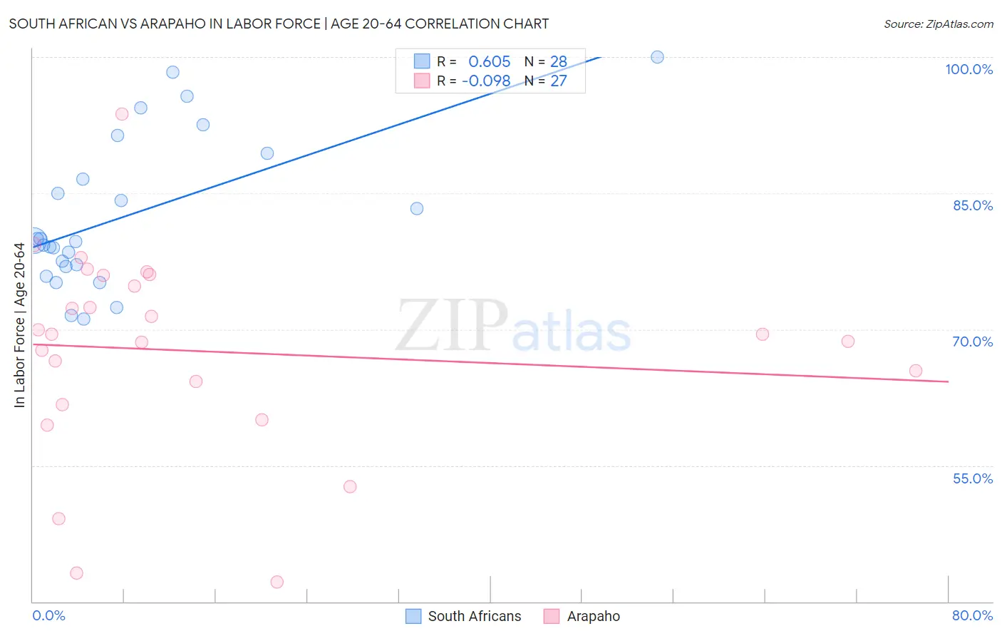 South African vs Arapaho In Labor Force | Age 20-64