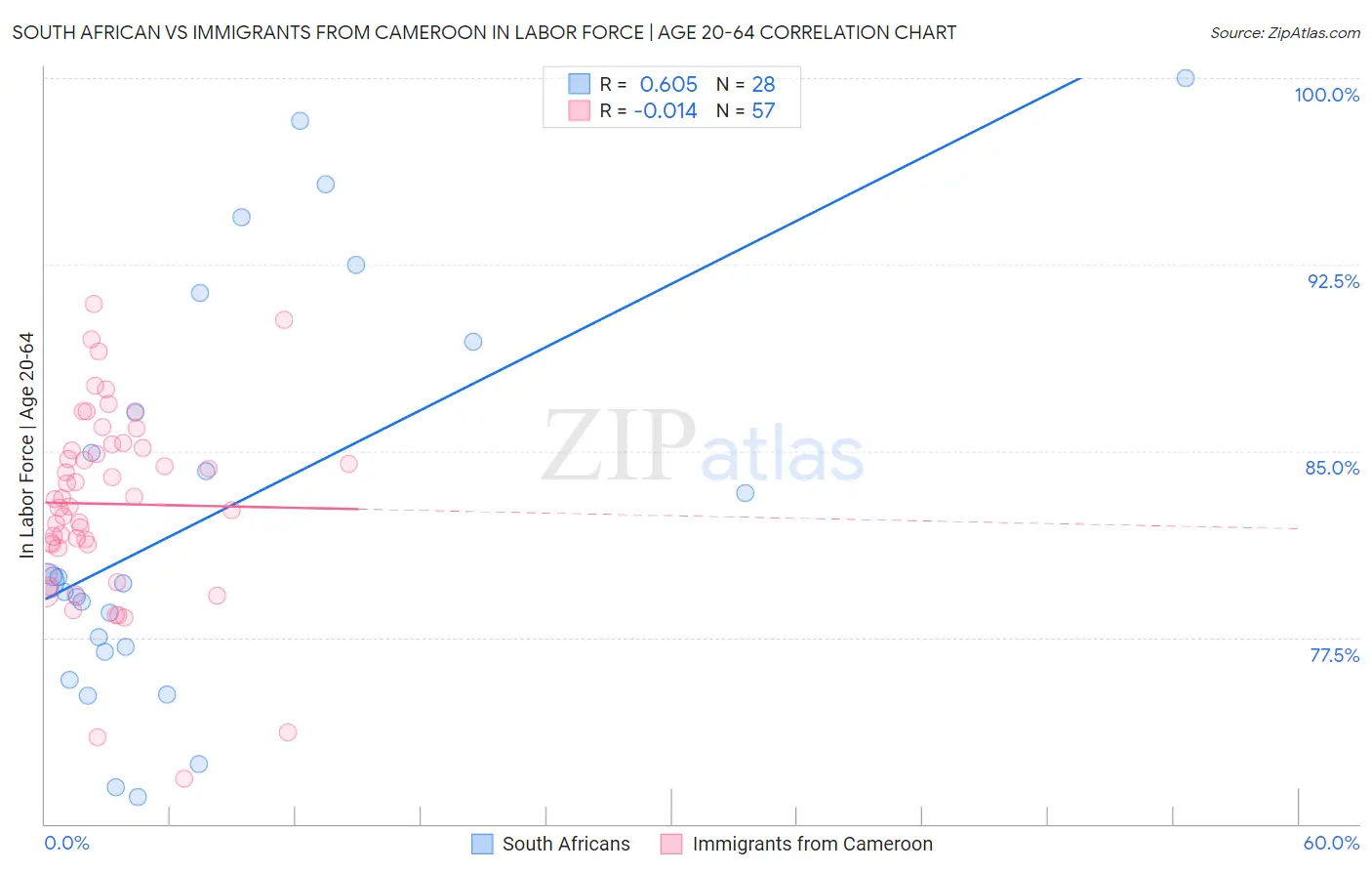 South African vs Immigrants from Cameroon In Labor Force | Age 20-64