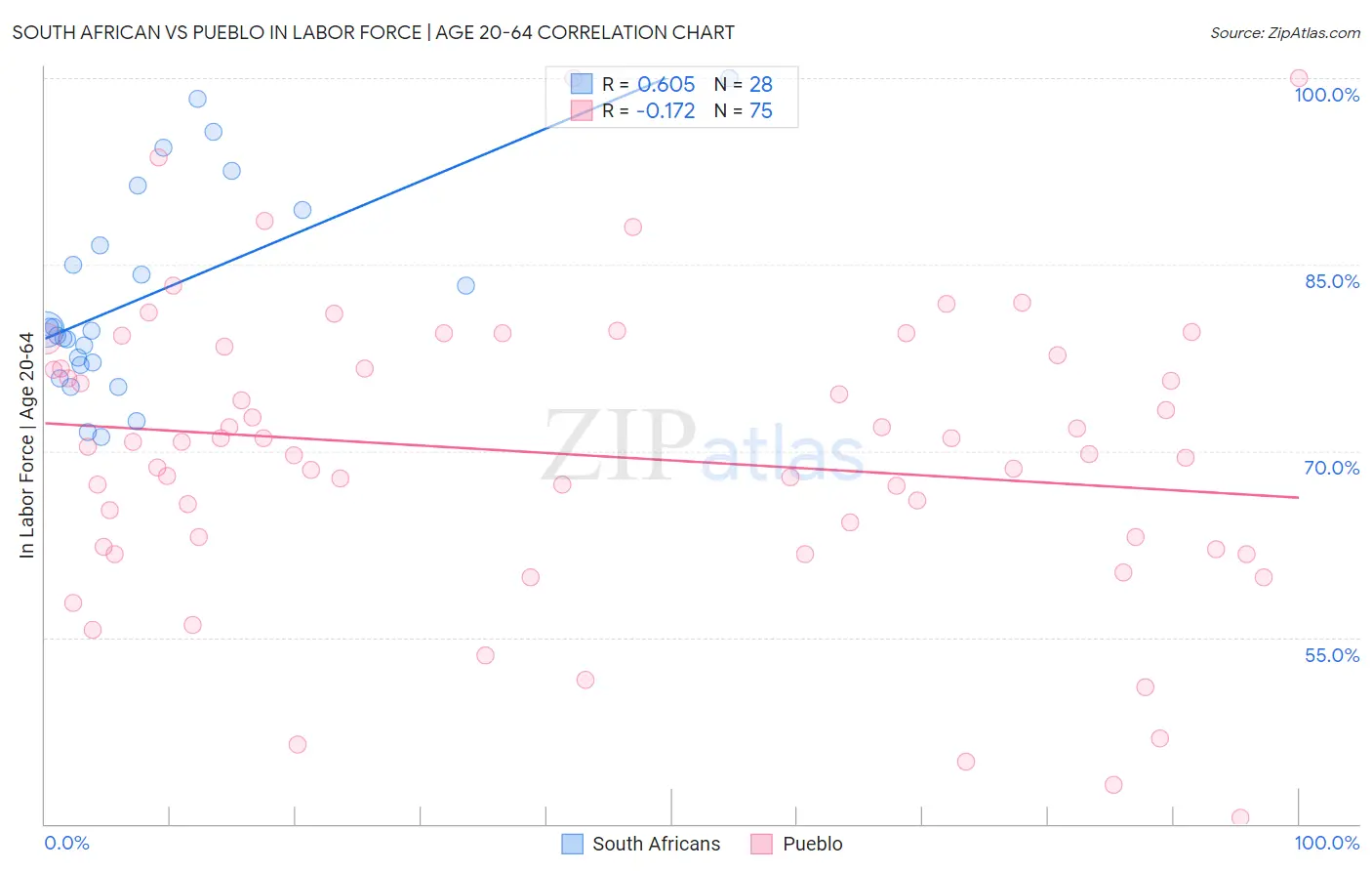 South African vs Pueblo In Labor Force | Age 20-64