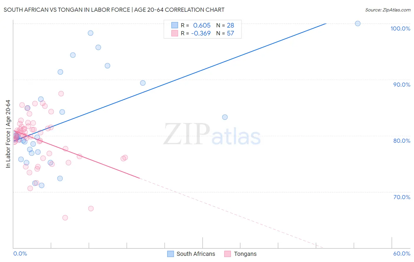 South African vs Tongan In Labor Force | Age 20-64