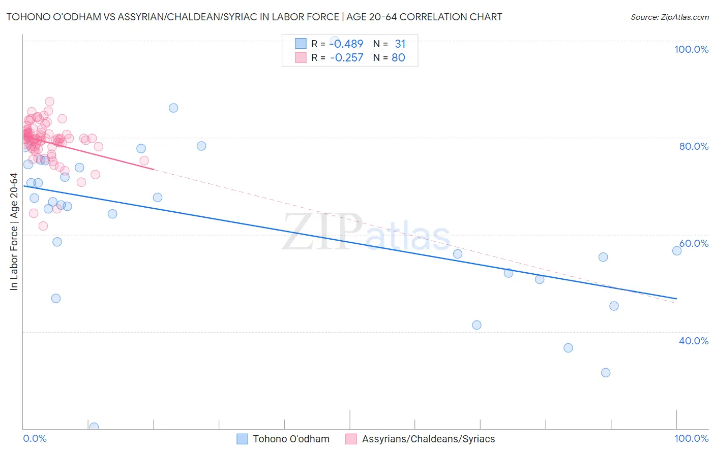 Tohono O'odham vs Assyrian/Chaldean/Syriac In Labor Force | Age 20-64