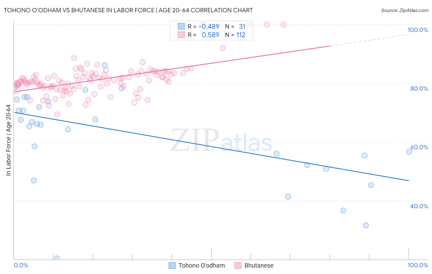 Tohono O'odham vs Bhutanese In Labor Force | Age 20-64