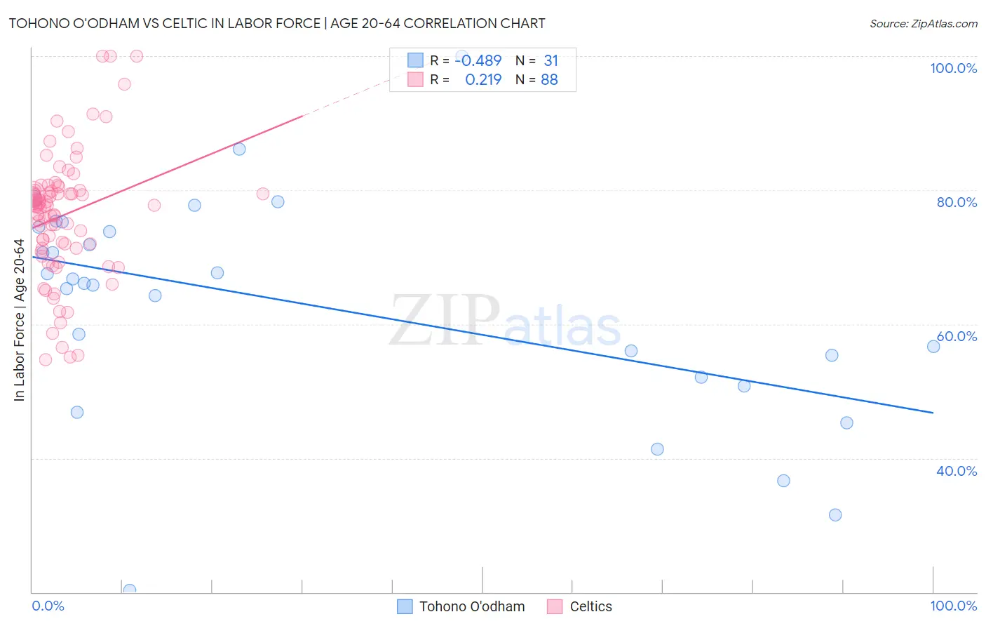 Tohono O'odham vs Celtic In Labor Force | Age 20-64