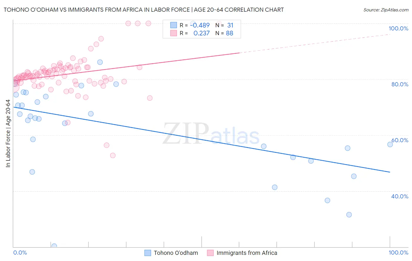 Tohono O'odham vs Immigrants from Africa In Labor Force | Age 20-64