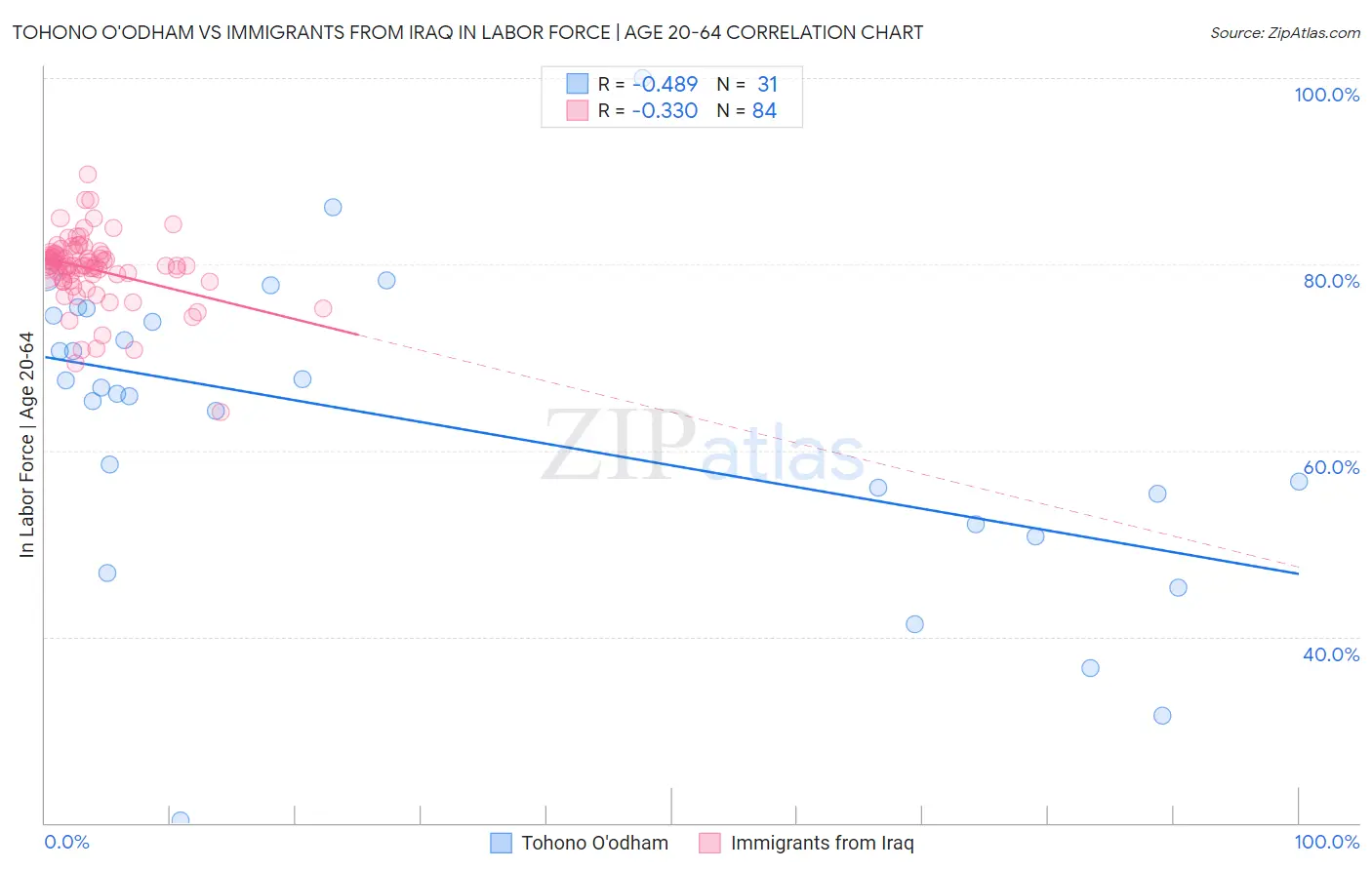 Tohono O'odham vs Immigrants from Iraq In Labor Force | Age 20-64