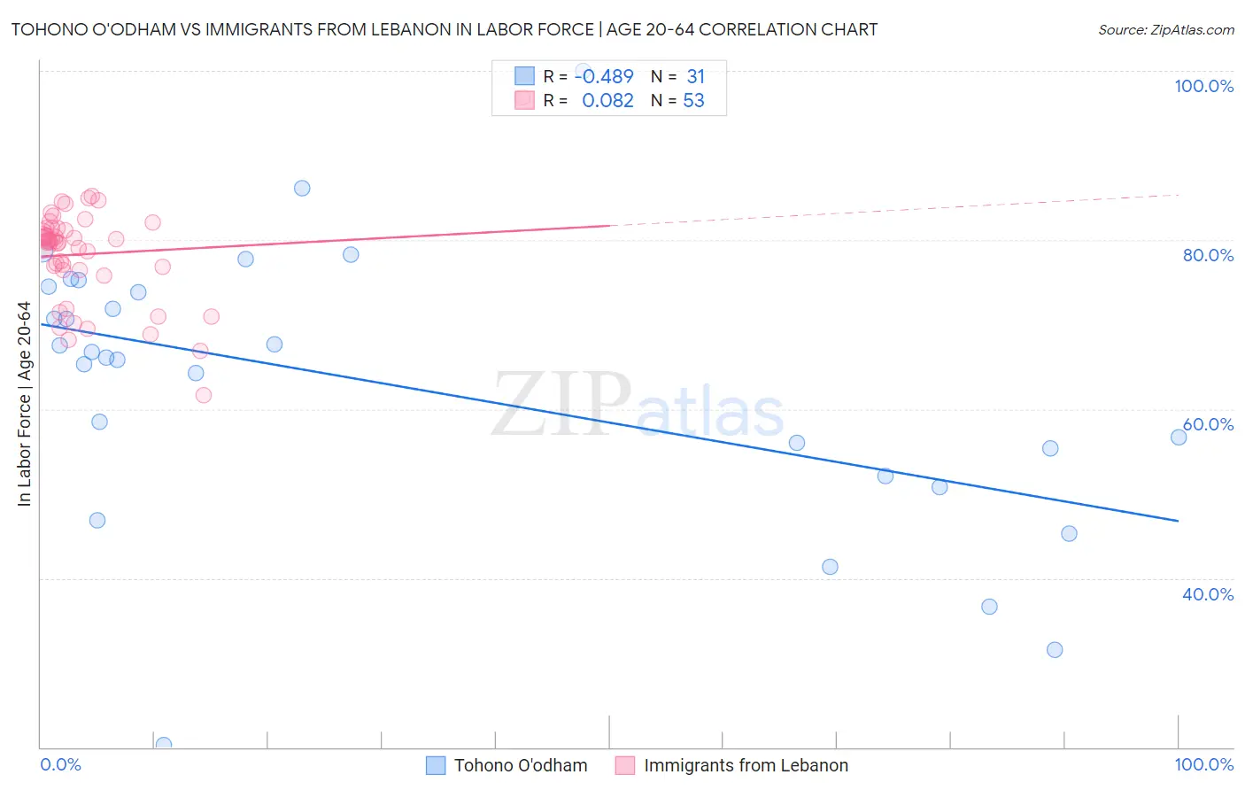 Tohono O'odham vs Immigrants from Lebanon In Labor Force | Age 20-64