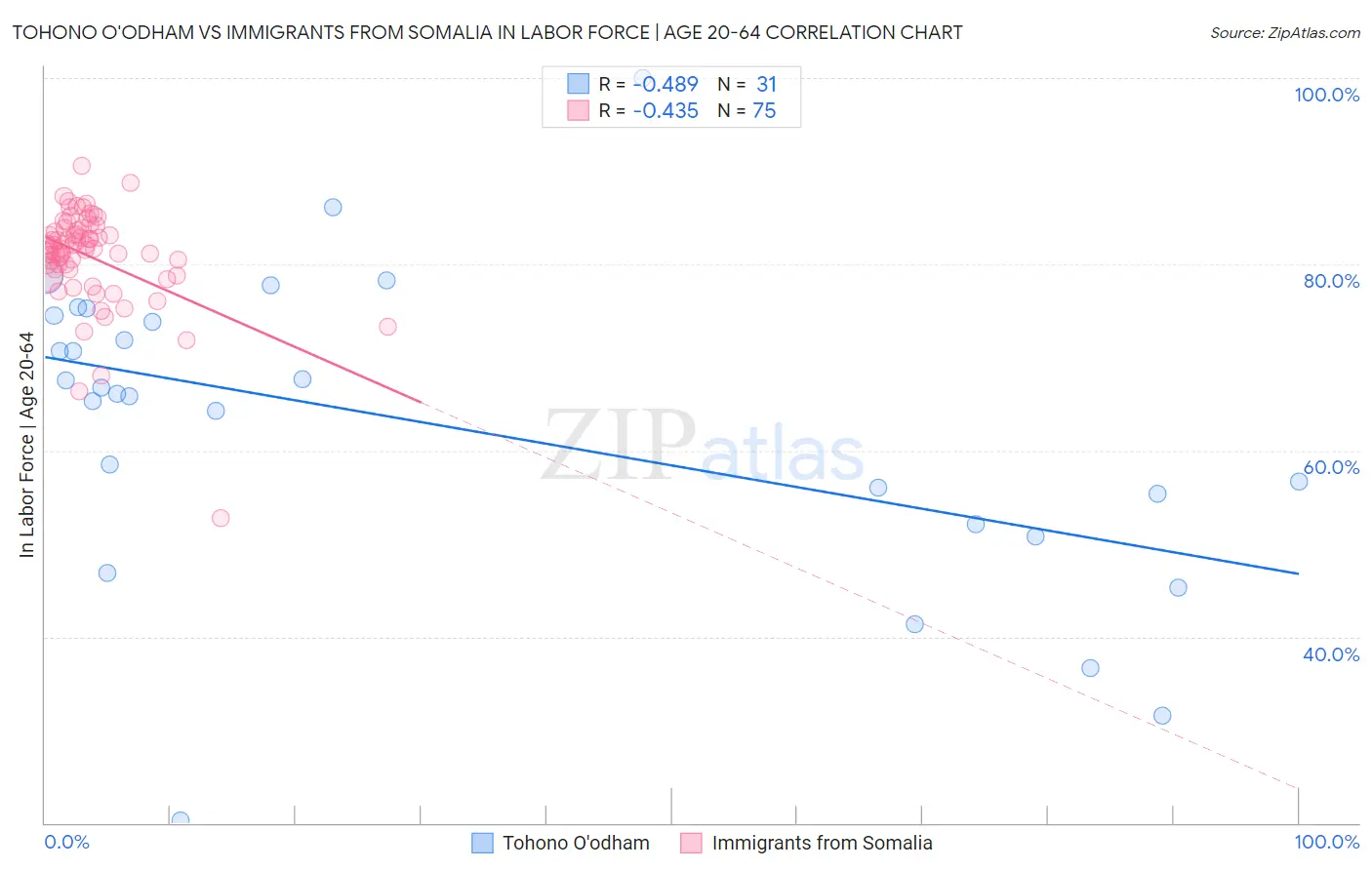 Tohono O'odham vs Immigrants from Somalia In Labor Force | Age 20-64