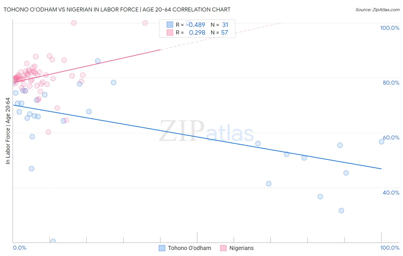 Tohono O'odham vs Nigerian In Labor Force | Age 20-64