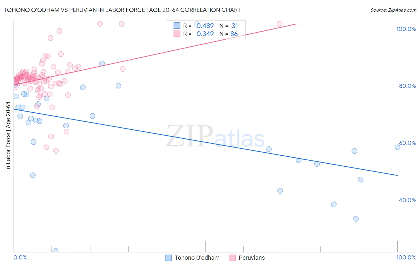 Tohono O'odham vs Peruvian In Labor Force | Age 20-64