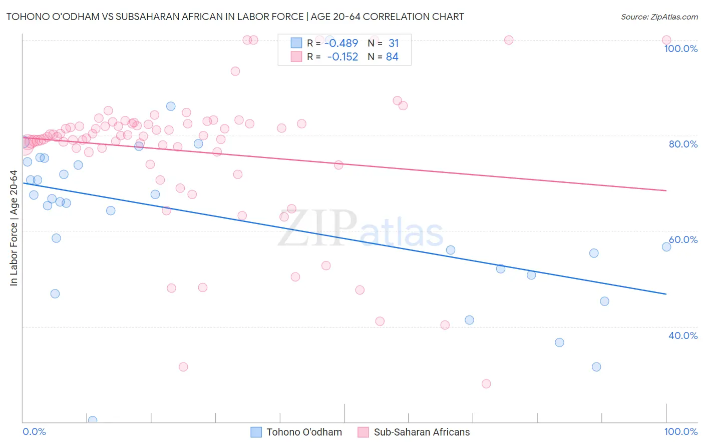 Tohono O'odham vs Subsaharan African In Labor Force | Age 20-64