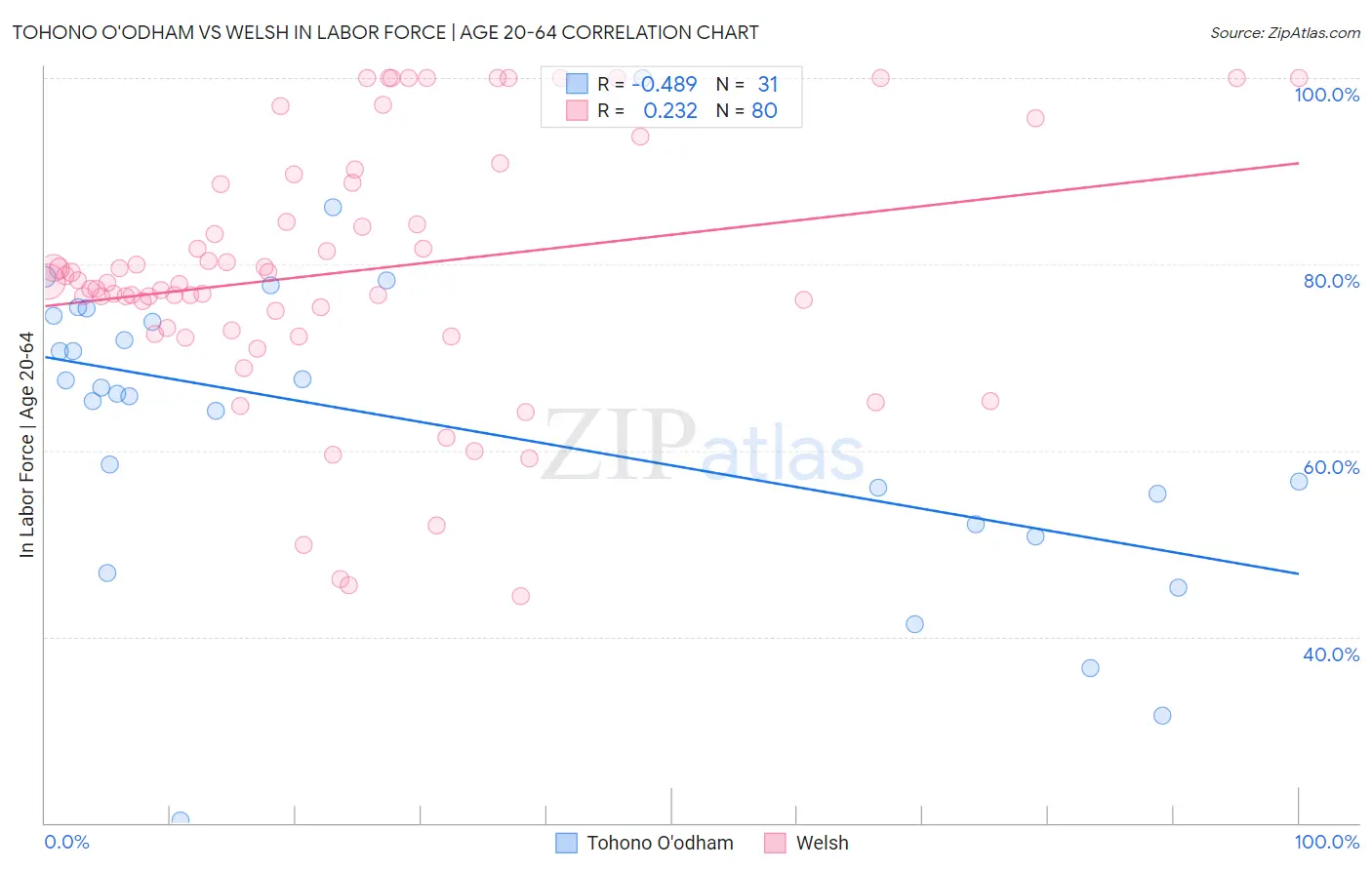 Tohono O'odham vs Welsh In Labor Force | Age 20-64