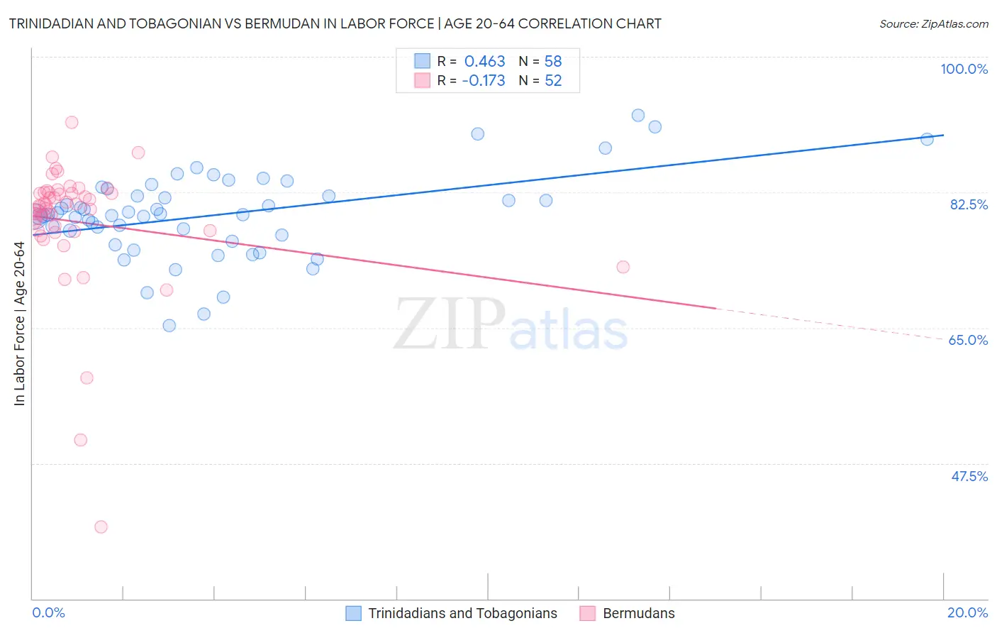 Trinidadian and Tobagonian vs Bermudan In Labor Force | Age 20-64