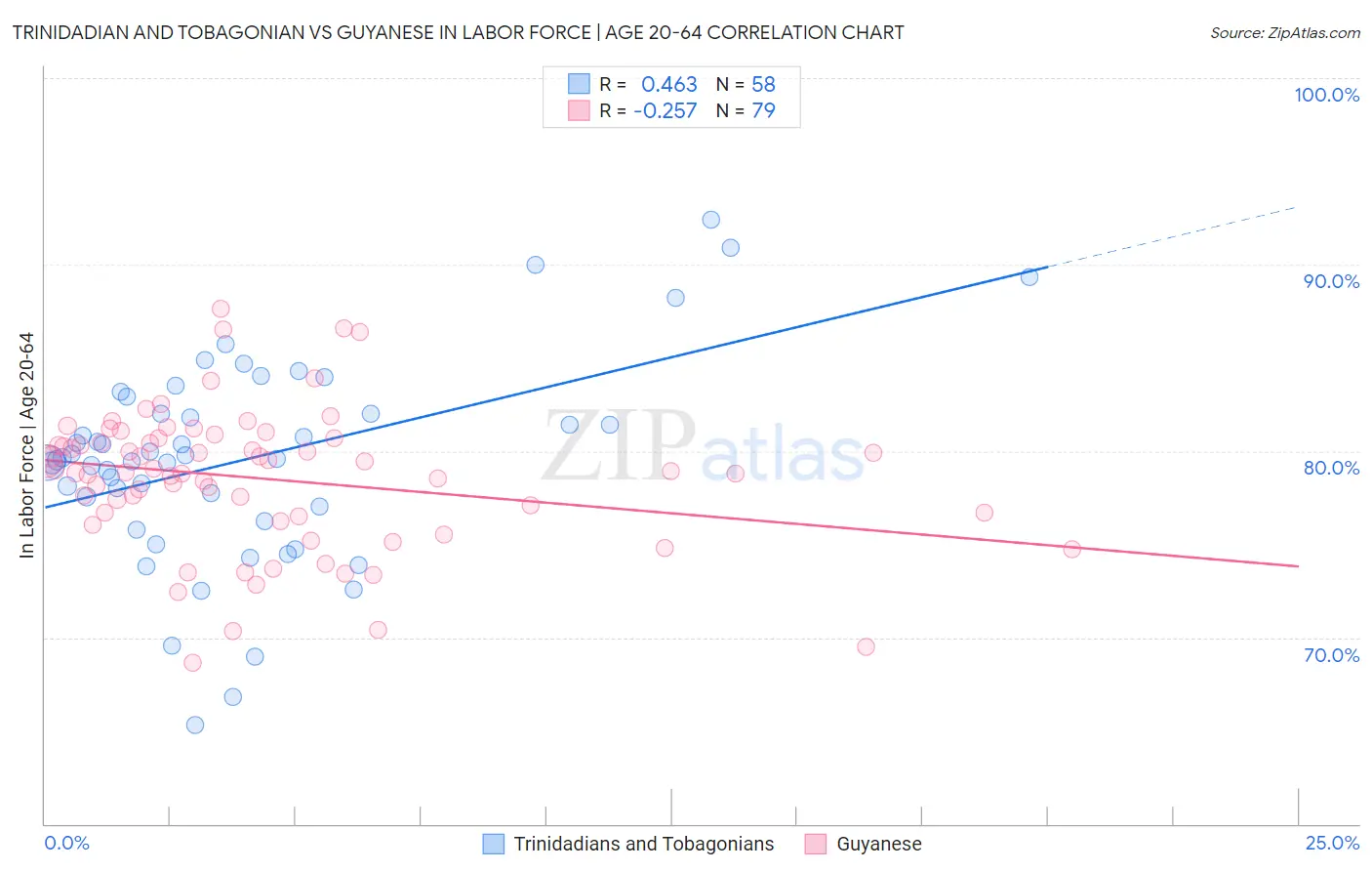 Trinidadian and Tobagonian vs Guyanese In Labor Force | Age 20-64