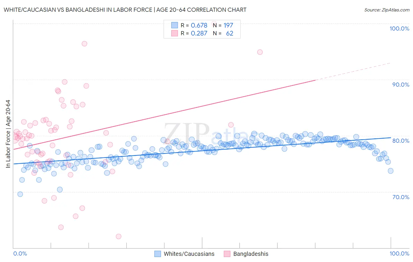 White/Caucasian vs Bangladeshi In Labor Force | Age 20-64